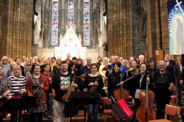 Friends of Edinburgh orchestra in St Marys Cathedral preparing for opera gala in aid of Target Ovarian Cancer's TAKE OVAR campaign