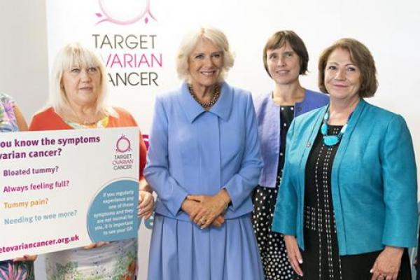 HRH The Duchess of Cornwall with Chief Executive, Annwen Jones and Target Ovarian Cancer Supporters