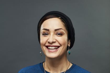 Dr Zahra Faraahi, a researcher for Target Ovarian Cancer wearing a blue top