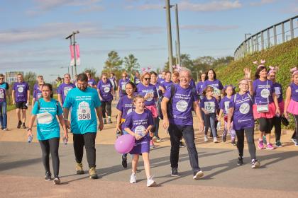 A group of fundraisers walking at the Target Ovarian Cancer Walk| Run