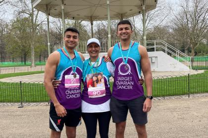 Anita pictured with her sons at the Target Ovarian Cancer Run for Mum