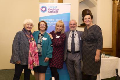 A group photo of the Target Ovarian Cancer team at Westminster