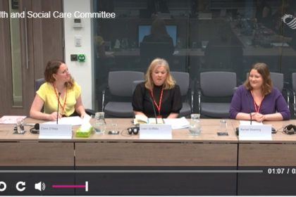 A screenshot from live footage of Rachel Downing, Head of Policy and Campaigns at Target Ovarian Cancer giving evidence at the inquiry.