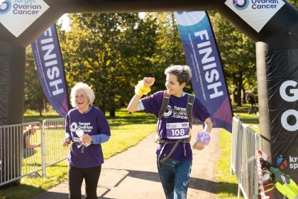 Two female runners at Target Ovarian Cancer London Walk|Run London 2023