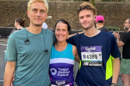 Female supporter with her two sons at the Big Half London 2023