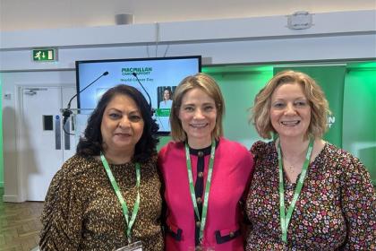 A photo of Sbba and Catherine, two Target Ovarian Campaigners with Catherine Hart (CEO of Target Ovarian Cancer) 
