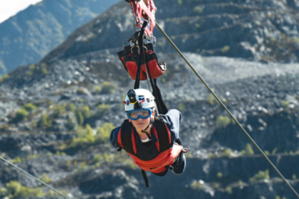A female on a zipwire at Penrhyn Quarry