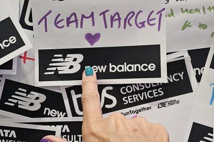 A notice on the wall that reads Team Target with a finger pointing towards it