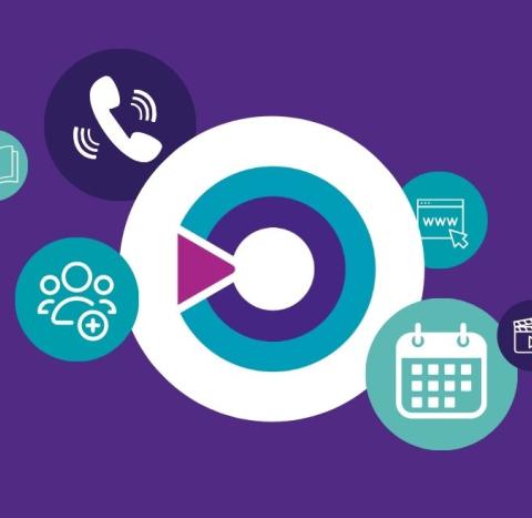A graphic image of the Target Ovarian Cancer logo with phone and email symbols surrounding