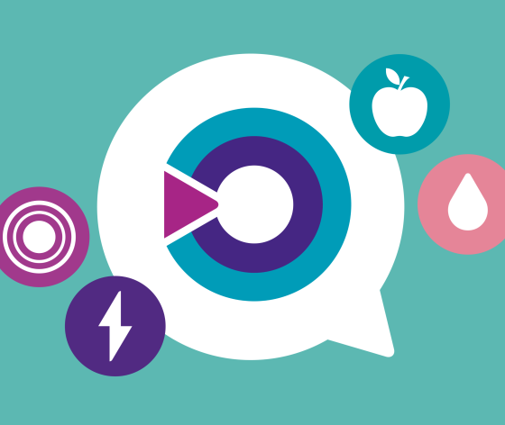 A Target Ovarian Cancer graphic logo with symptoms awareness around the outside