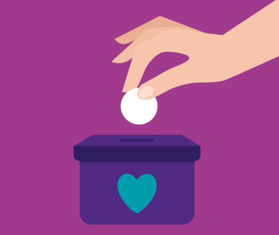 A graphic of someone putting a coin into a donation box