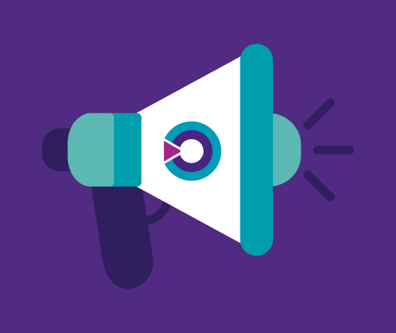 A megaphone graphic with a Target Ovarian Cancer logo on the side