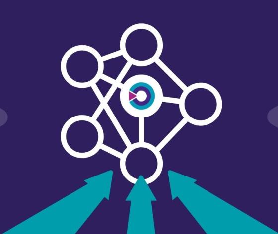 A graphic image of the Target Ovarian Cancer logo connecting with different lines and circles
