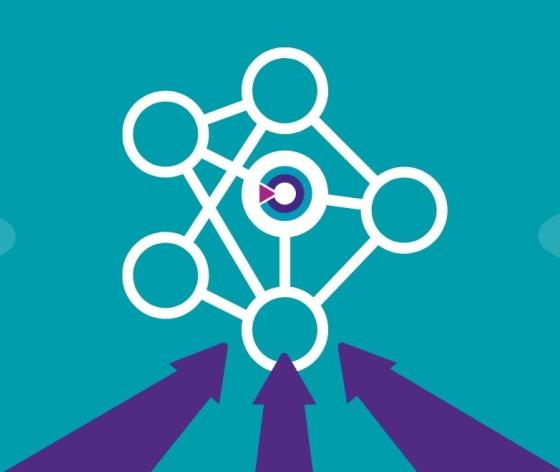 A graphic image of the Target Ovarian Cancer logo connecting with different lines and circles