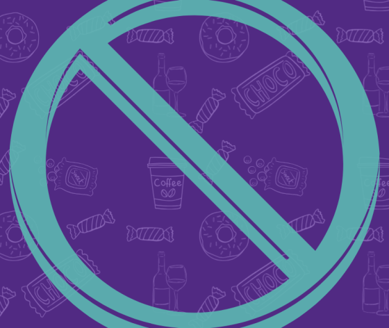 A graphic showing various kinds of food and drink in the background with a 'prohibited' symbol in the foreground