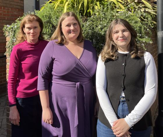 The three members of Target Ovarian Cancer Policy and Campaigns team standing together outside.