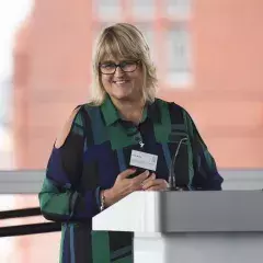 Linda giving a speech at the Senedd