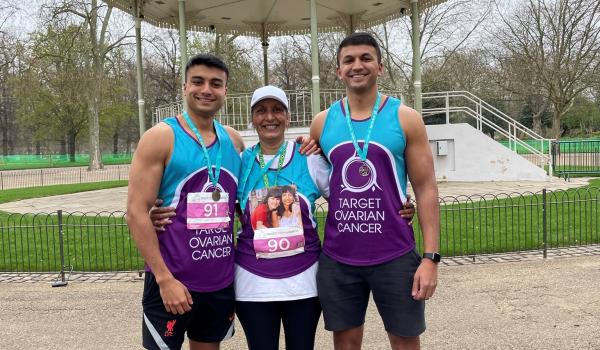 Anita pictured with her sons at the Target Ovarian Cancer Run for Mum