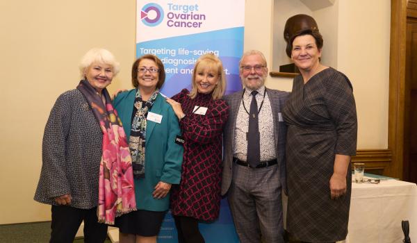 A group photo of the Target Ovarian Cancer team at Westminster