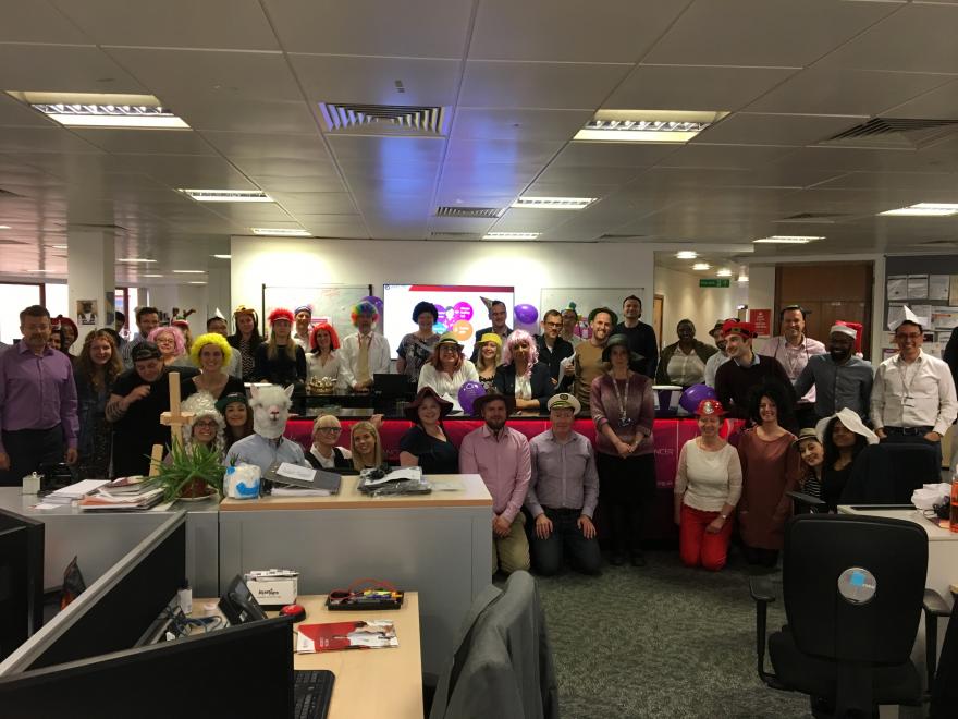 A large office team in fancy dress to raise money for Target Ovarian Cancer
