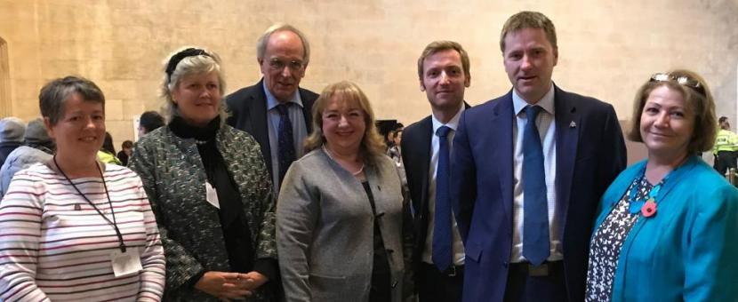 Chief Executive, Annwen Jones, with Target Ovarian Cancer supporters and Members of Parliament Lee Rowley, Steve Brine, Peter Bone and Sharon Hodgson