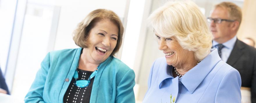 HRH The Duchess of Cornwall with Target Ovarian Cancer Chief Executive, Annwen Jones
