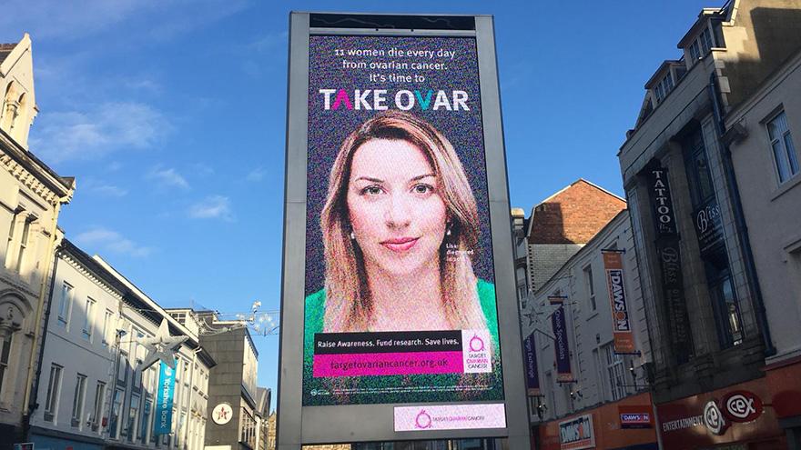 Target Ovarian Cancer's TAKE OVAR advert in Newcastle's city centre