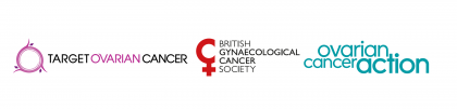 Target Ovarian Cancer's logo, British Gynaecological Cancer Society's logo and Ovarian Cancer Action's logo