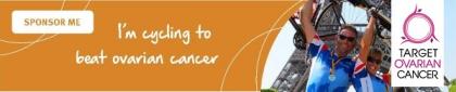 'I'm cycling to beat ovarian cancer', orange Target Ovarian Cancer sponsorship email signature