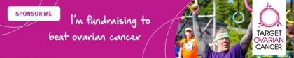 'I'm fundraising to beat ovarian cancer', pink Target Ovarian Cancer sponsorship email signature