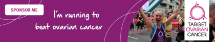 'I'm running to beat ovarian cancer', purple Target Ovarian Cancer sponsorship email signature