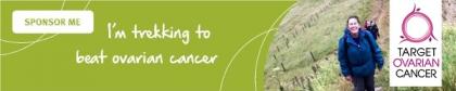 'I'm trekking to beat ovarian cancer', green Target Ovarian Cancer sponsorship email signature