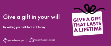 A purple graphic with the words 'give a gift in your will by writing your will for free today' and a white present