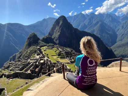 Charlotte in a Target Ovarian Cancer tshirt at Macchu Piccu