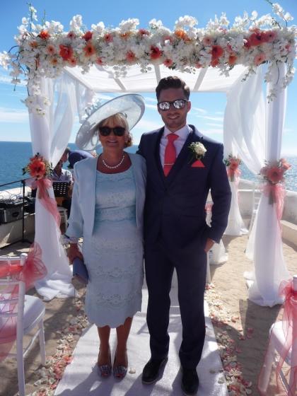 A photo of Adam and Jackie at a wedding abroad 
