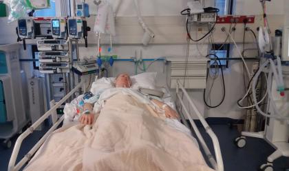 Amanda in hospital following surgery in 2017