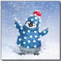 A Christmas card design, with a drawing of a penguin in snow and a wooly jumper.png