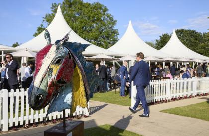 A photo of a horse head sculpture at Windsor Racecourse