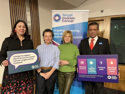 Scottish Ministers with Target Ovarian Cancer campaigners in Scottish parliament 