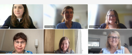 Shot of six women attending an online meeting